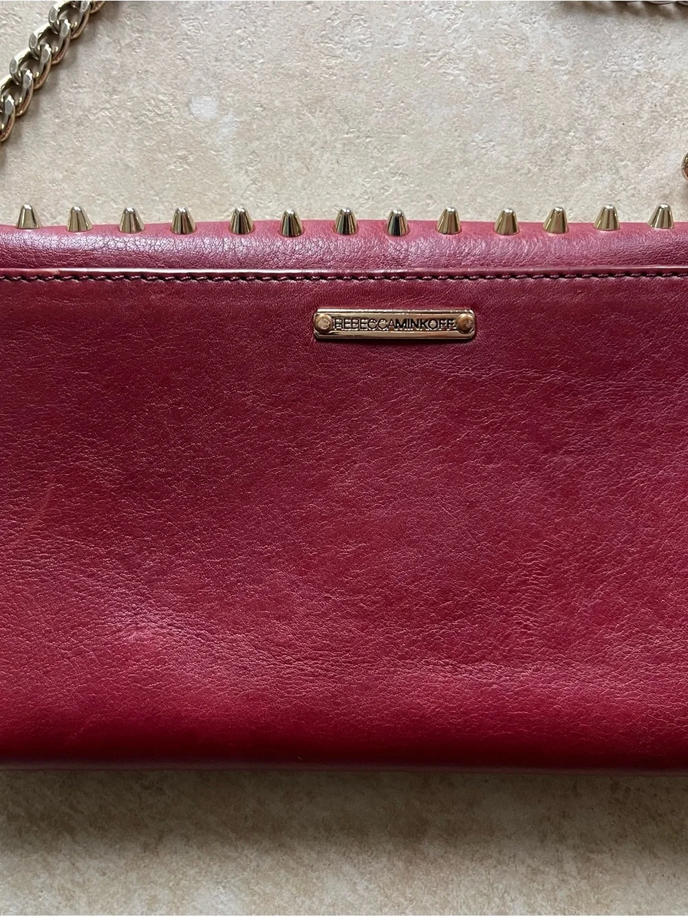 Rebecca Minkoff Red Studded Leather Crossbody with Chain Strap